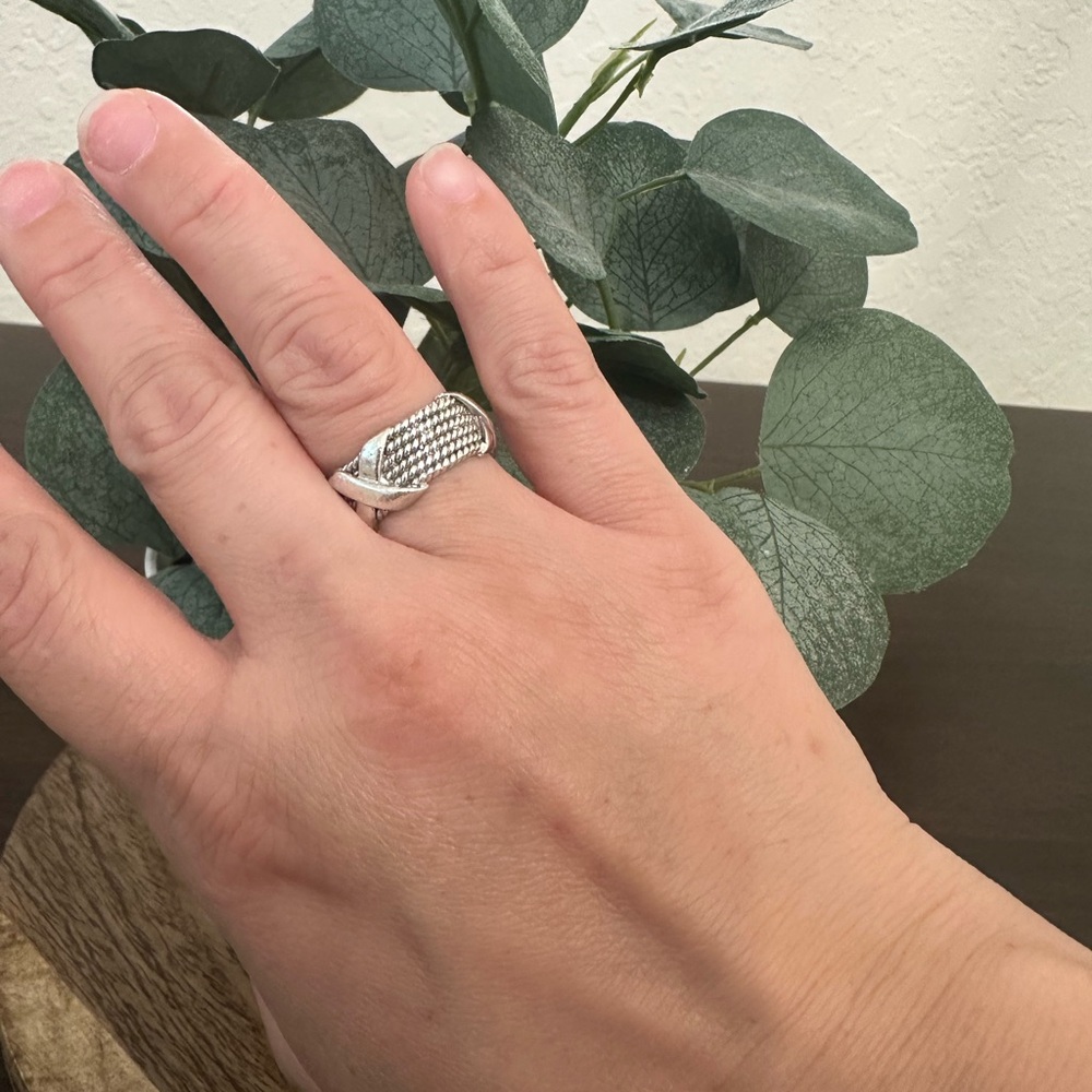Silver and White Braided Ring